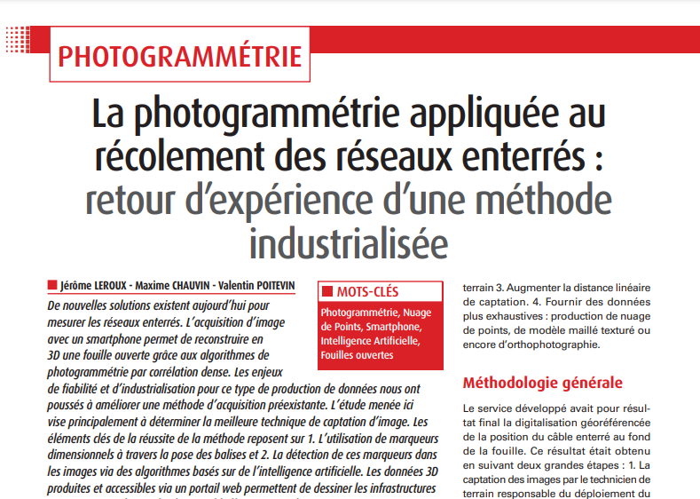 La photogrammétrie appliquée au récolement des réseaux enterrés